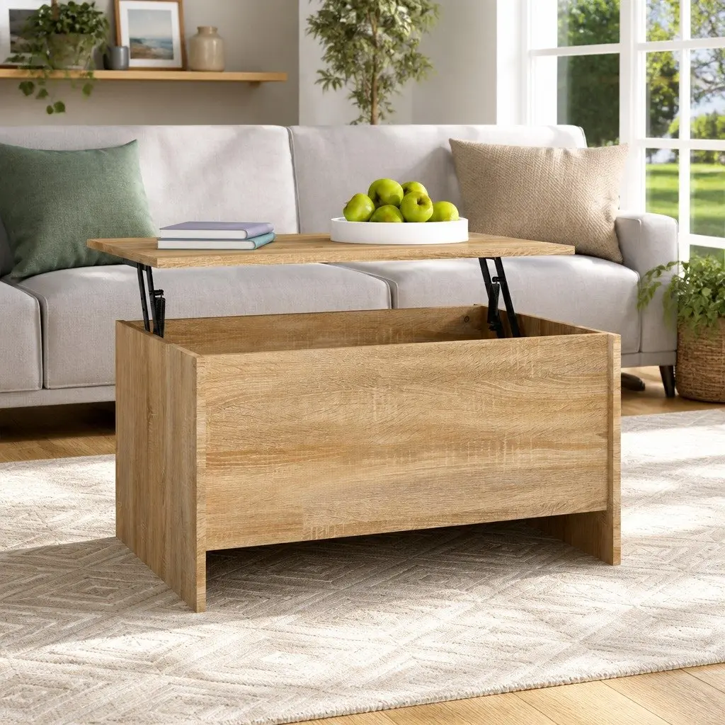 Lift-Top Coffee Table in Brown Engineered Wood with Storage