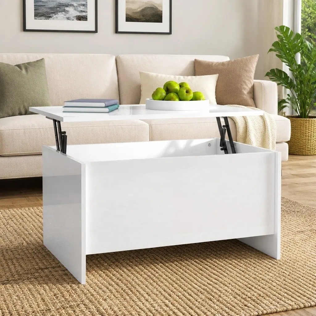 White High Gloss Lift Top Coffee Table with Storage