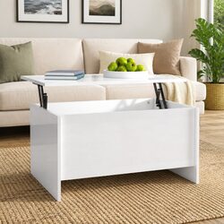 Stylish White High Gloss Lift Top Coffee Table with Storage