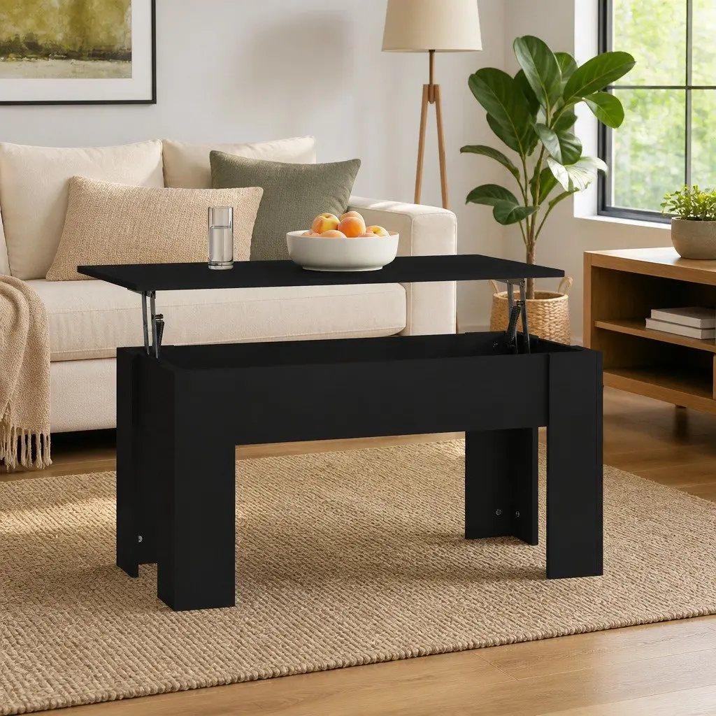 Lift Top Coffee Table Engineered Wood 101 x 49 x 52 cm Black