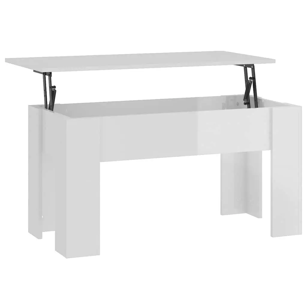 Lift Top Coffee Table Engineered Wood 101L x 49W x 52H cm High Gloss White