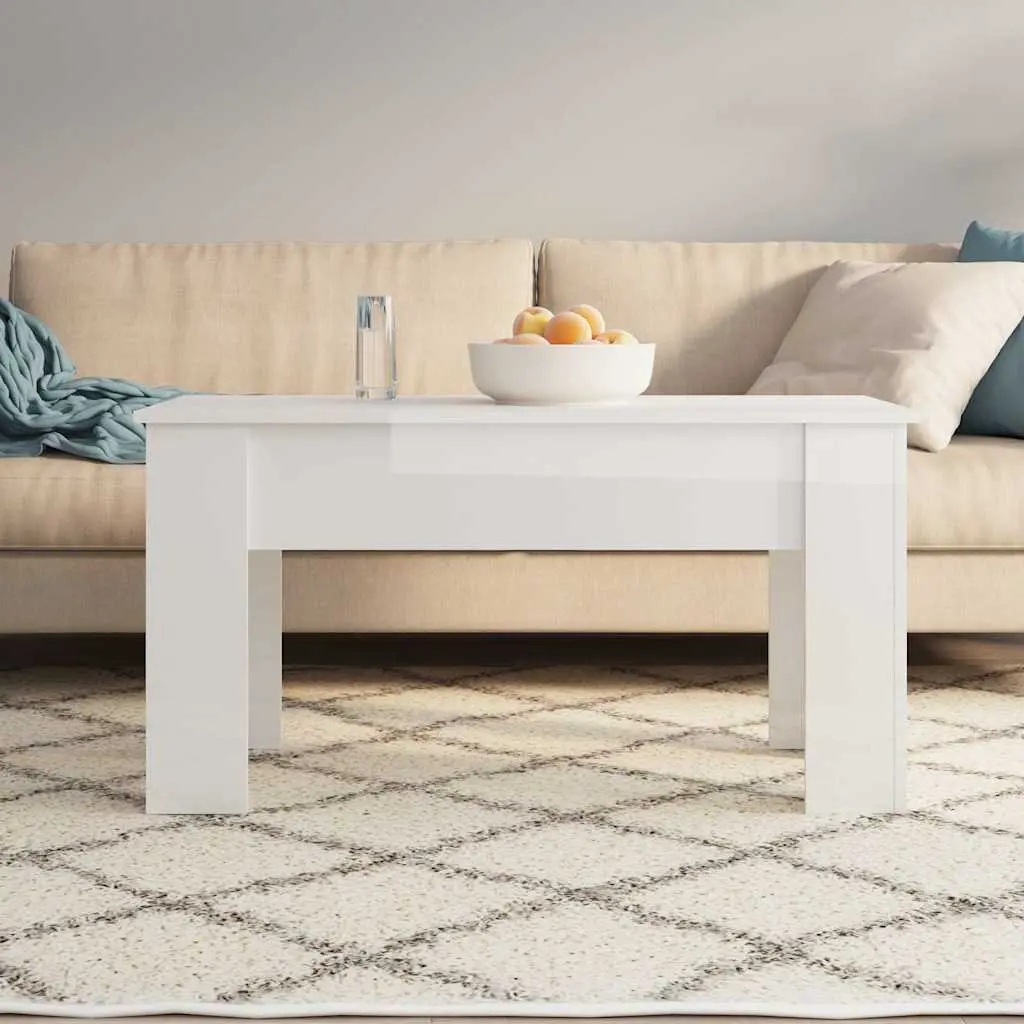 Lift Top Coffee Table Engineered Wood 101L x 49W x 52H cm High Gloss White