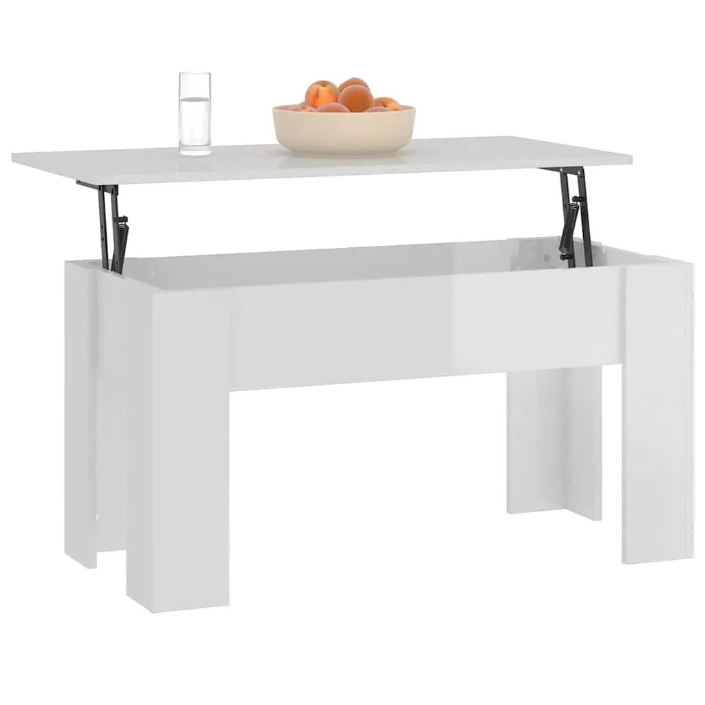 Lift Top Coffee Table Engineered Wood 101L x 49W x 52H cm High Gloss White