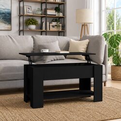 Coffee Table Lift-Top Black Storage Compartment Engineered Wood Living Room