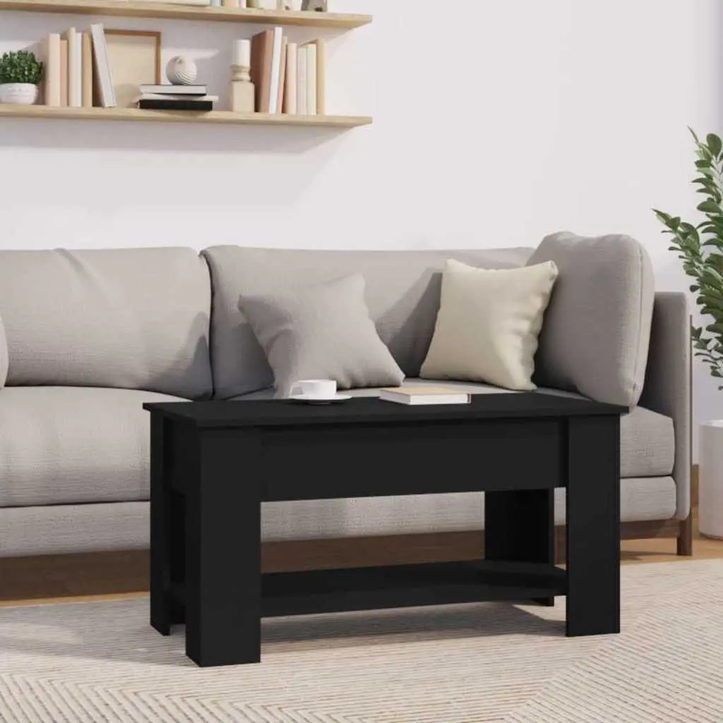 Coffee Table Engineered Wood 101L x 49W x 52H cm Black Lift-Top Storage Compartment