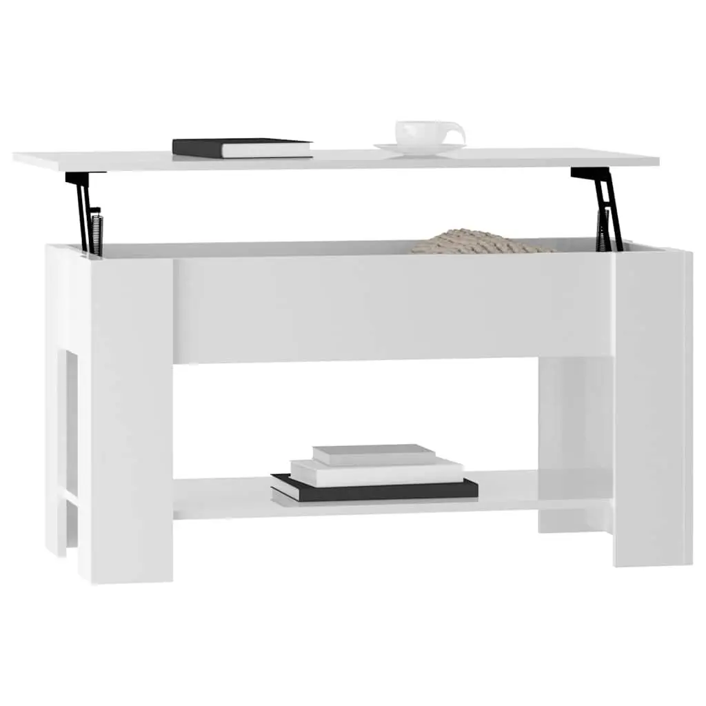 High Gloss White Coffee Table with Lift-Top Feature