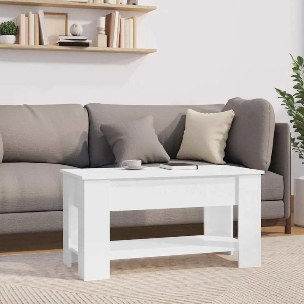 High Gloss White Coffee Table with Lift-Top Feature