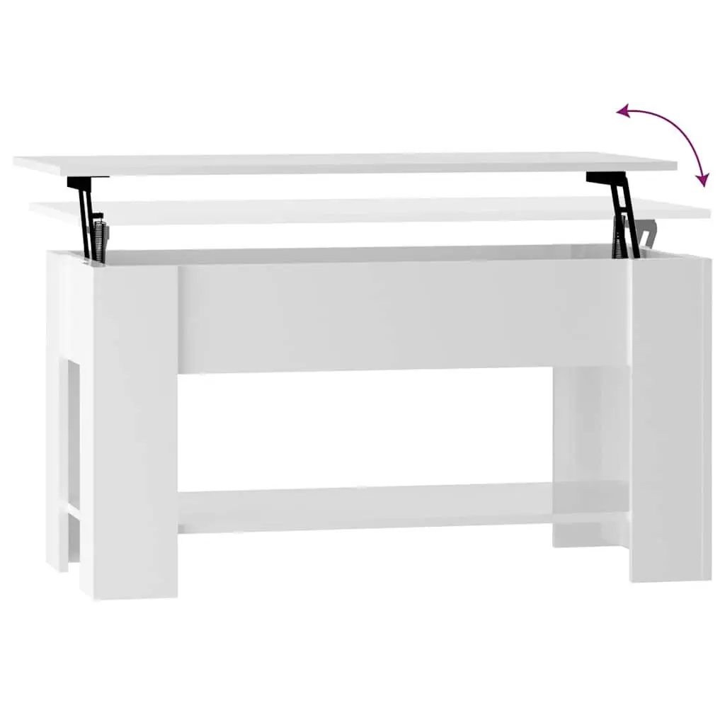 High Gloss White Coffee Table with Lift-Top Feature