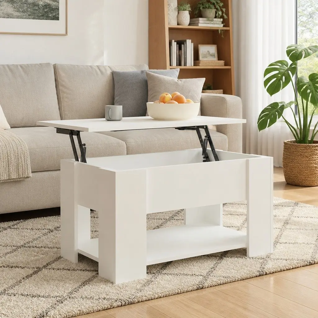 Coffee Table White Lift Top Design Living Room Furniture Engineered Wood