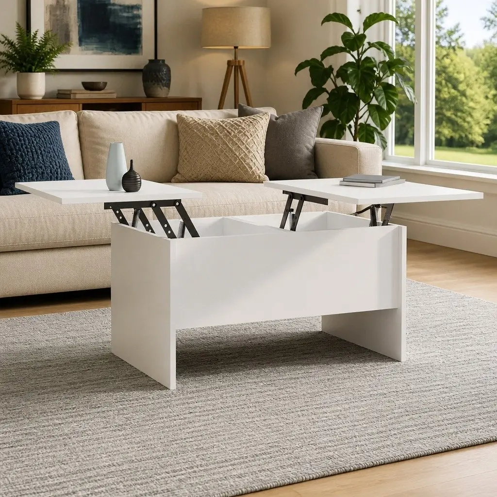 White Lift Top Coffee Table with Ample Storage
