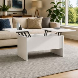 Modern White Lift Top Coffee Table with Ample Storage