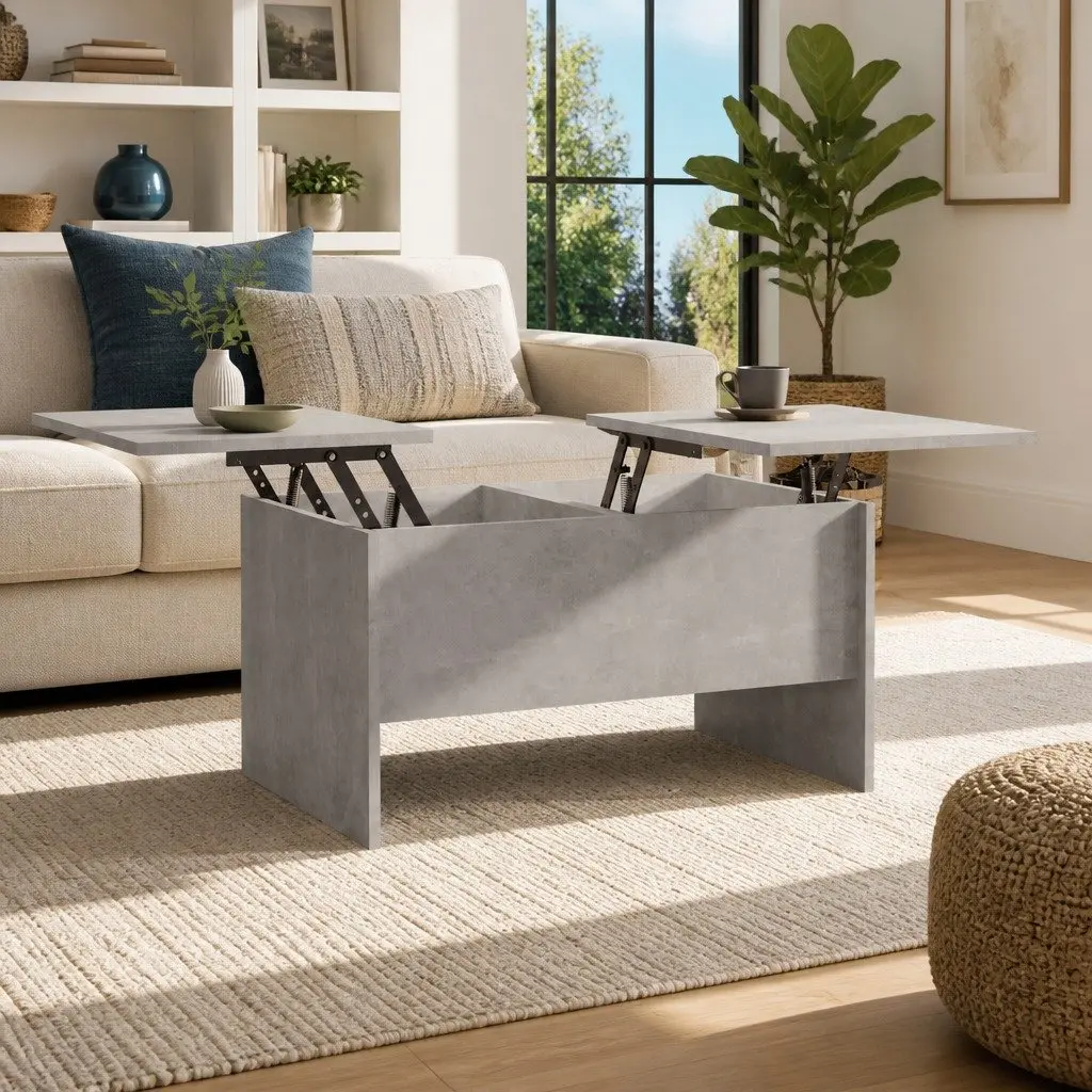Grey Engineered Wood Coffee Table with Storage