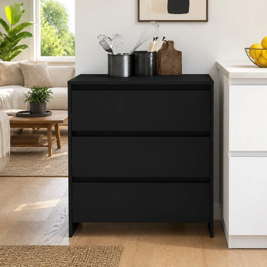 Black Sideboard Cabinet with 3 Drawers