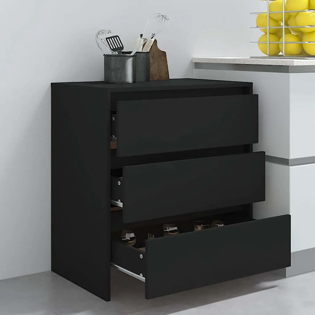 Black Sideboard Cabinet with 3 Drawers