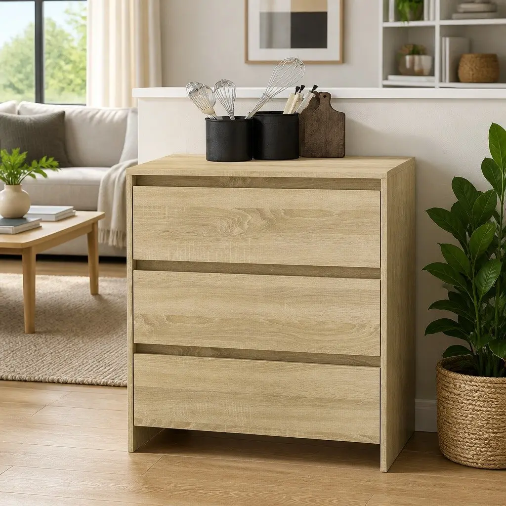 Brown Sideboard with 3 Drawers for Storage