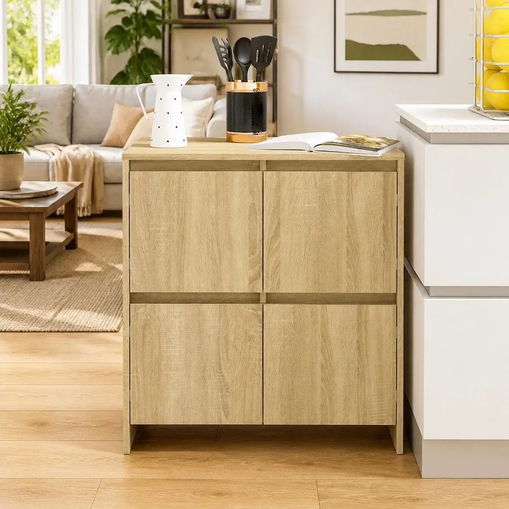 Brown Engineered Wood 4-Door Sideboard