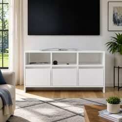 Durable White TV Cabinet with Storage Drawers and Compartments