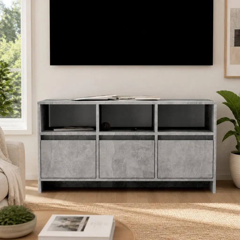TV Cabinet Engineered Wood 102 x 37.5 x 52.5 cm Concrete Grey Lowboard Storage 3 Drawers Compartments