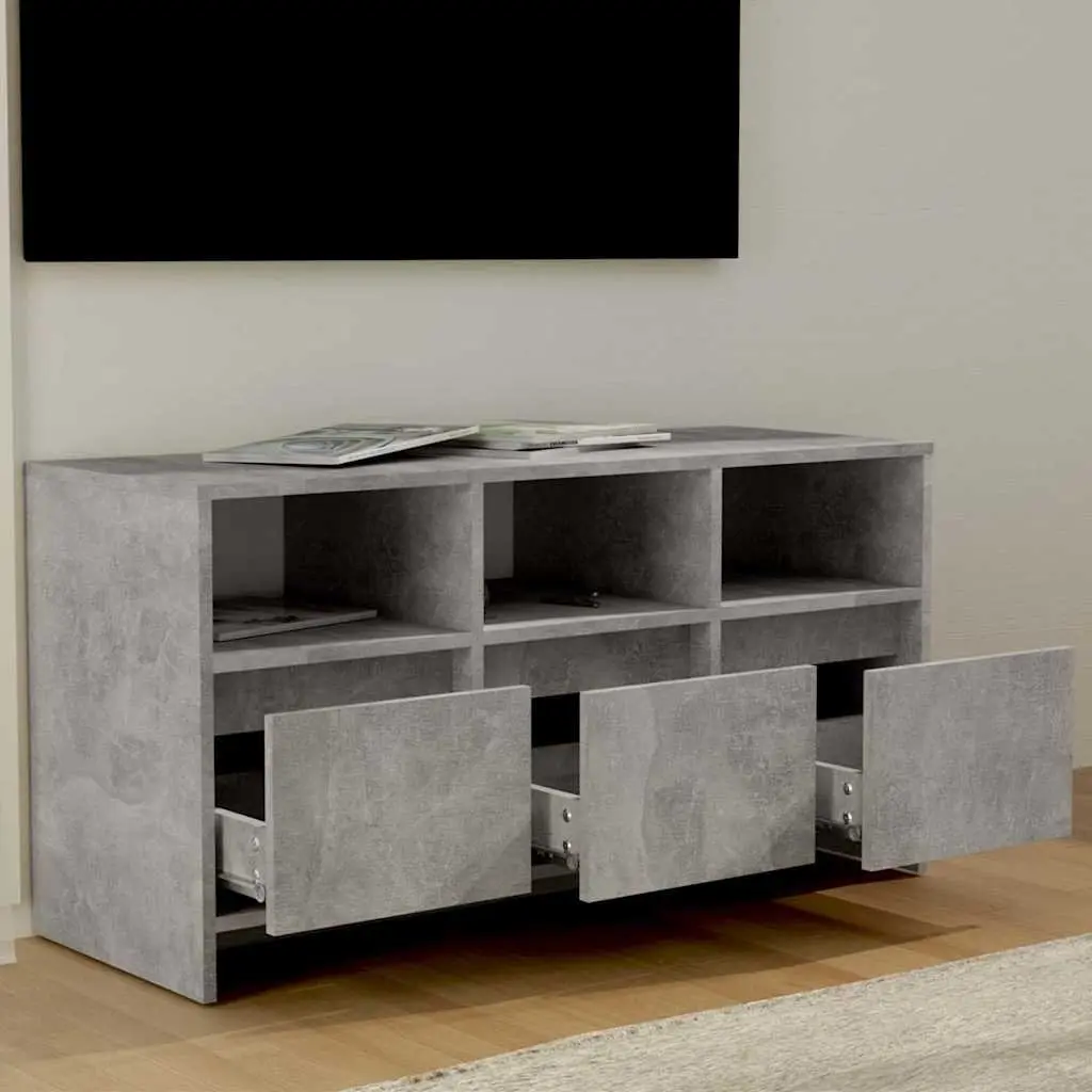TV Cabinet Engineered Wood 102 x 37.5 x 52.5 cm Concrete Grey Lowboard Storage 3 Drawers Compartments