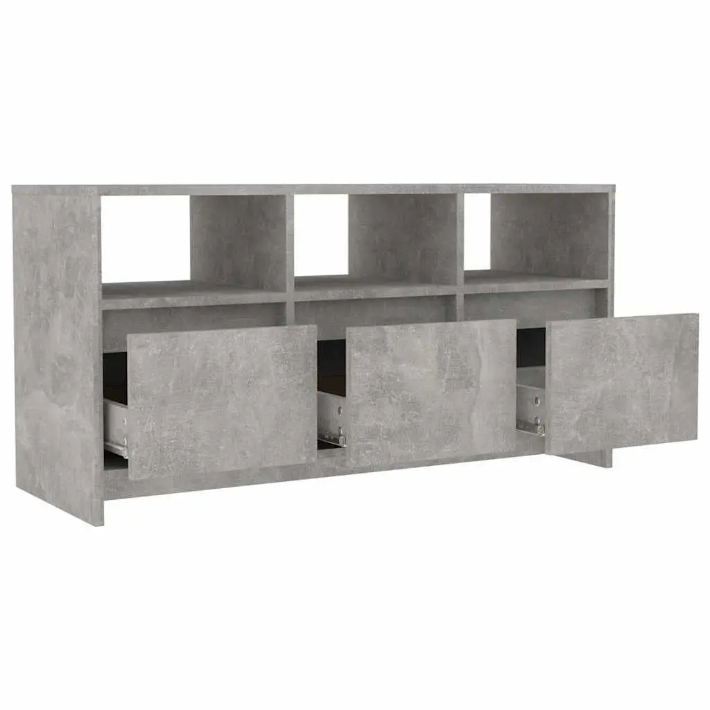 TV Cabinet Engineered Wood 102 x 37.5 x 52.5 cm Concrete Grey Lowboard Storage 3 Drawers Compartments