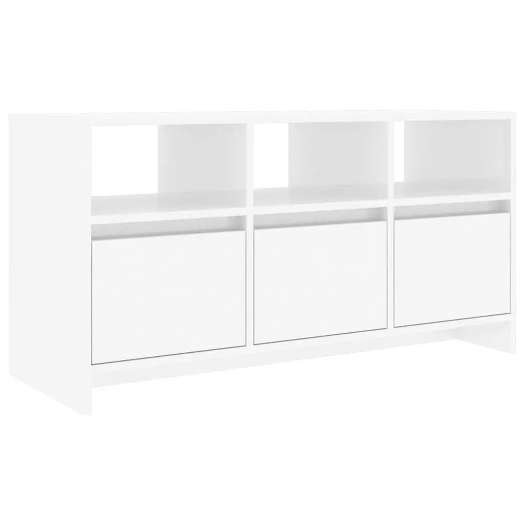 TV Cabinet Engineered Wood 102cm White High Gloss Living Room Storage Unit with Drawers