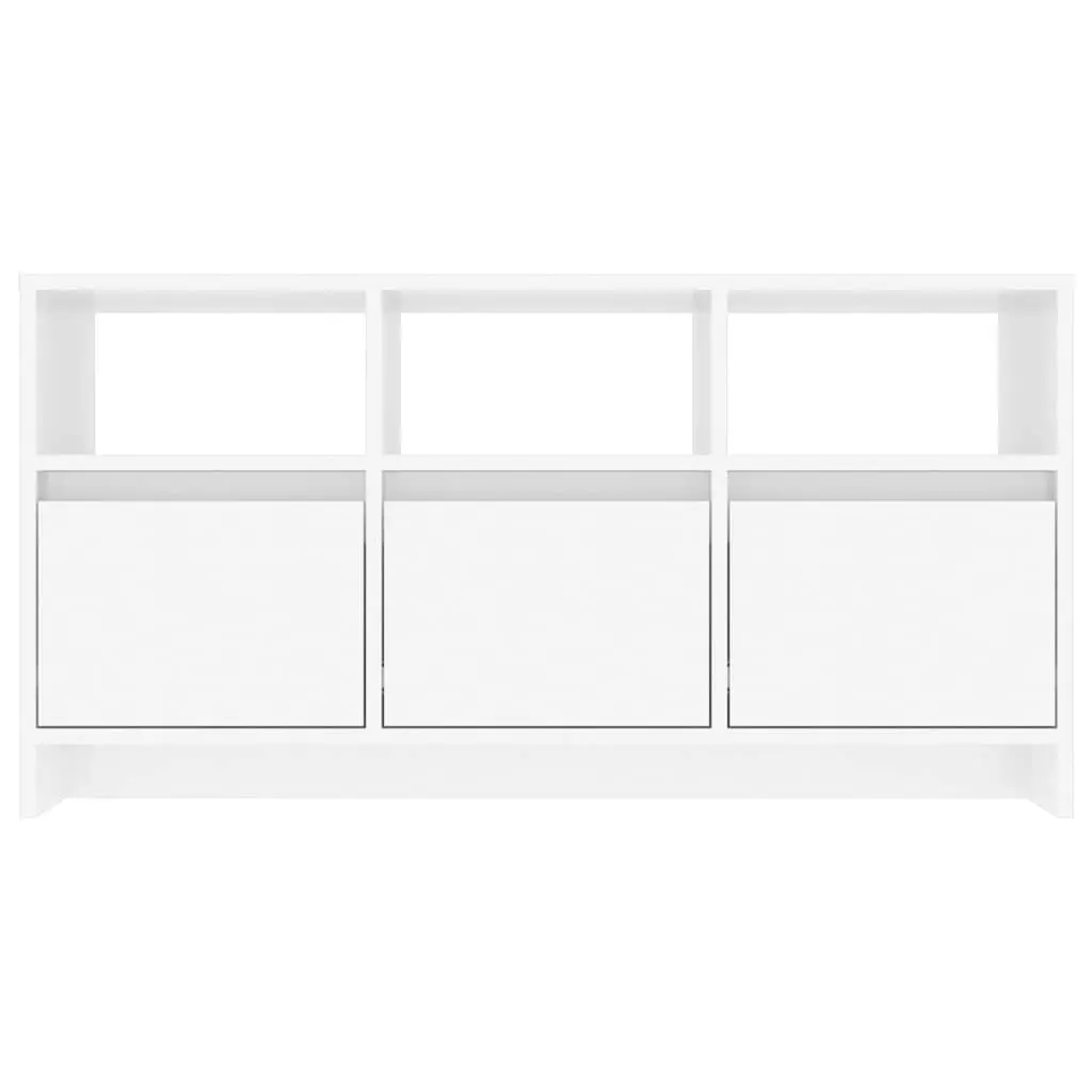 TV Cabinet Engineered Wood 102cm White High Gloss Living Room Storage Unit with Drawers