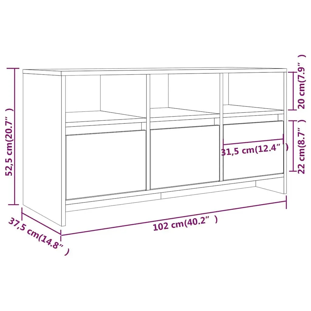 TV Cabinet Engineered Wood 102cm White High Gloss Living Room Storage Unit with Drawers