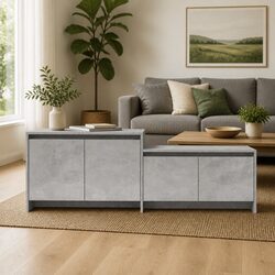 Concrete Grey TV Cabinet with 4 Doors for Storage
