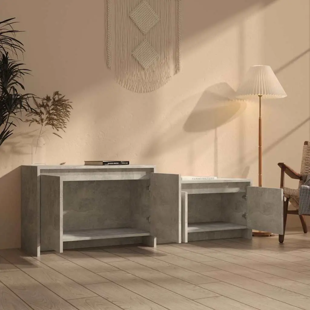TV Cabinet Engineered Wood 146.5 x 35 x 50 cm Concrete Grey 4 Door Lowboard Living Room Storage Unit