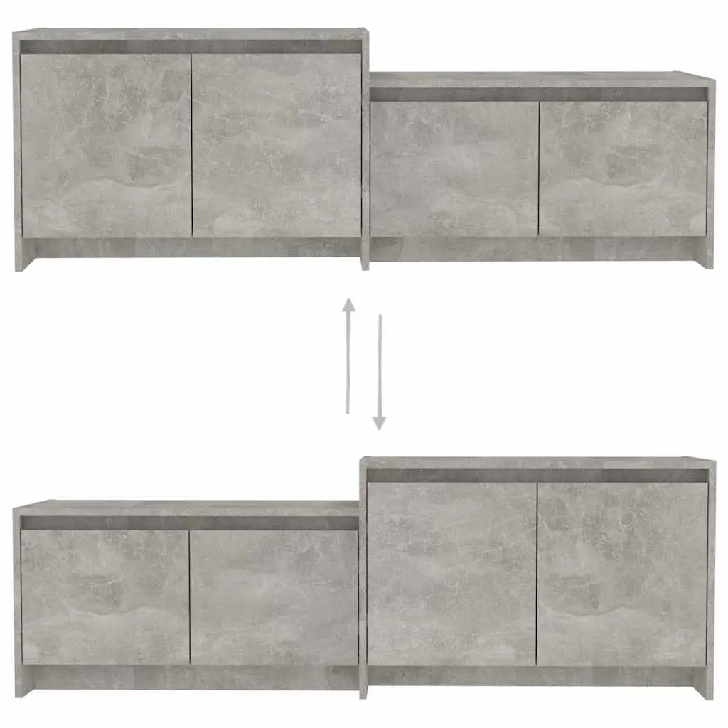 TV Cabinet Engineered Wood 146.5 x 35 x 50 cm Concrete Grey 4 Door Lowboard Living Room Storage Unit