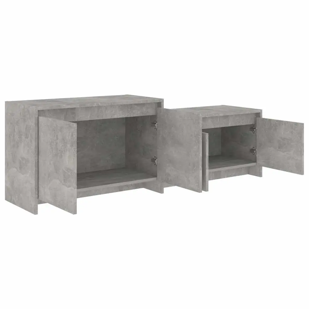 TV Cabinet Engineered Wood 146.5 x 35 x 50 cm Concrete Grey 4 Door Lowboard Living Room Storage Unit
