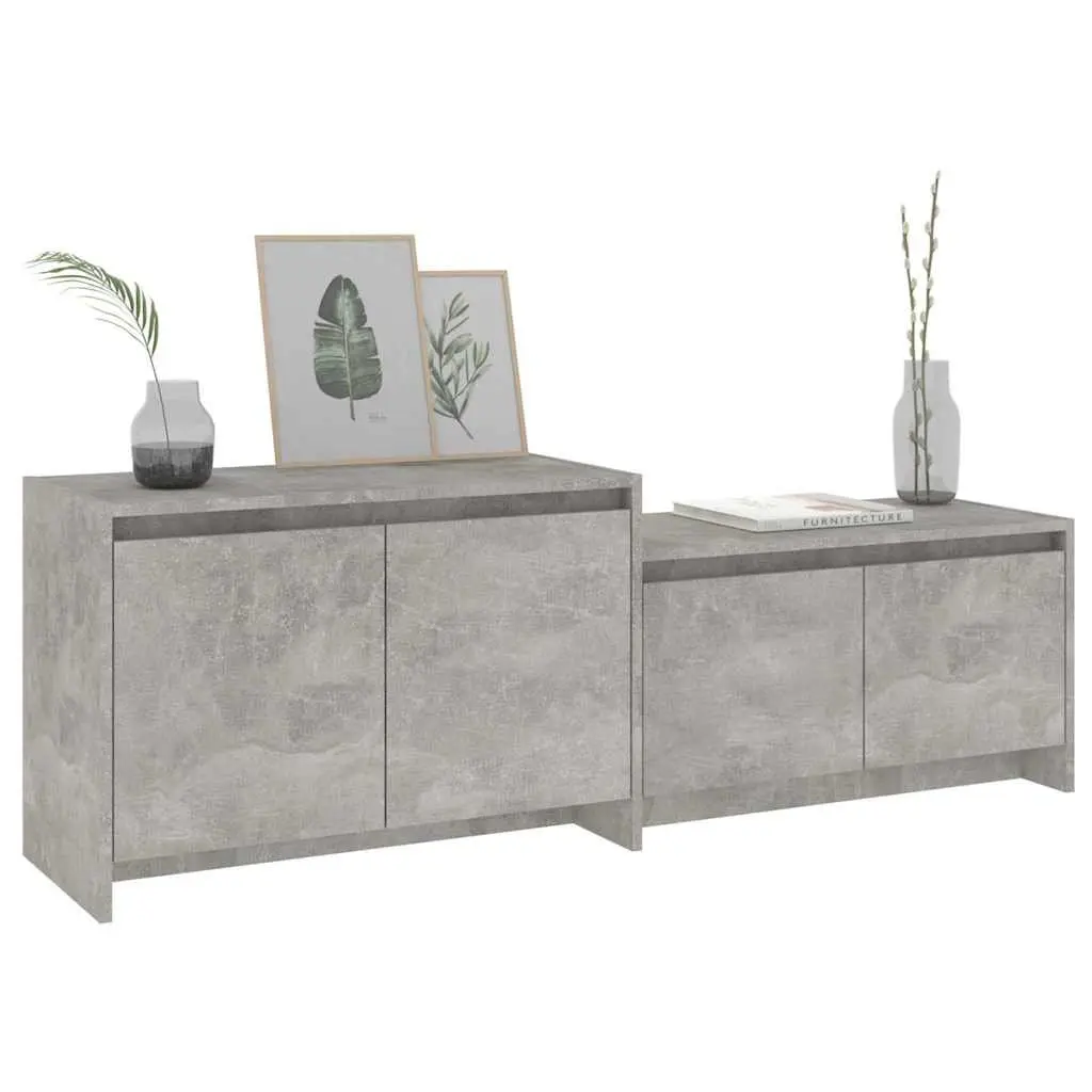 TV Cabinet Engineered Wood 146.5 x 35 x 50 cm Concrete Grey 4 Door Lowboard Living Room Storage Unit