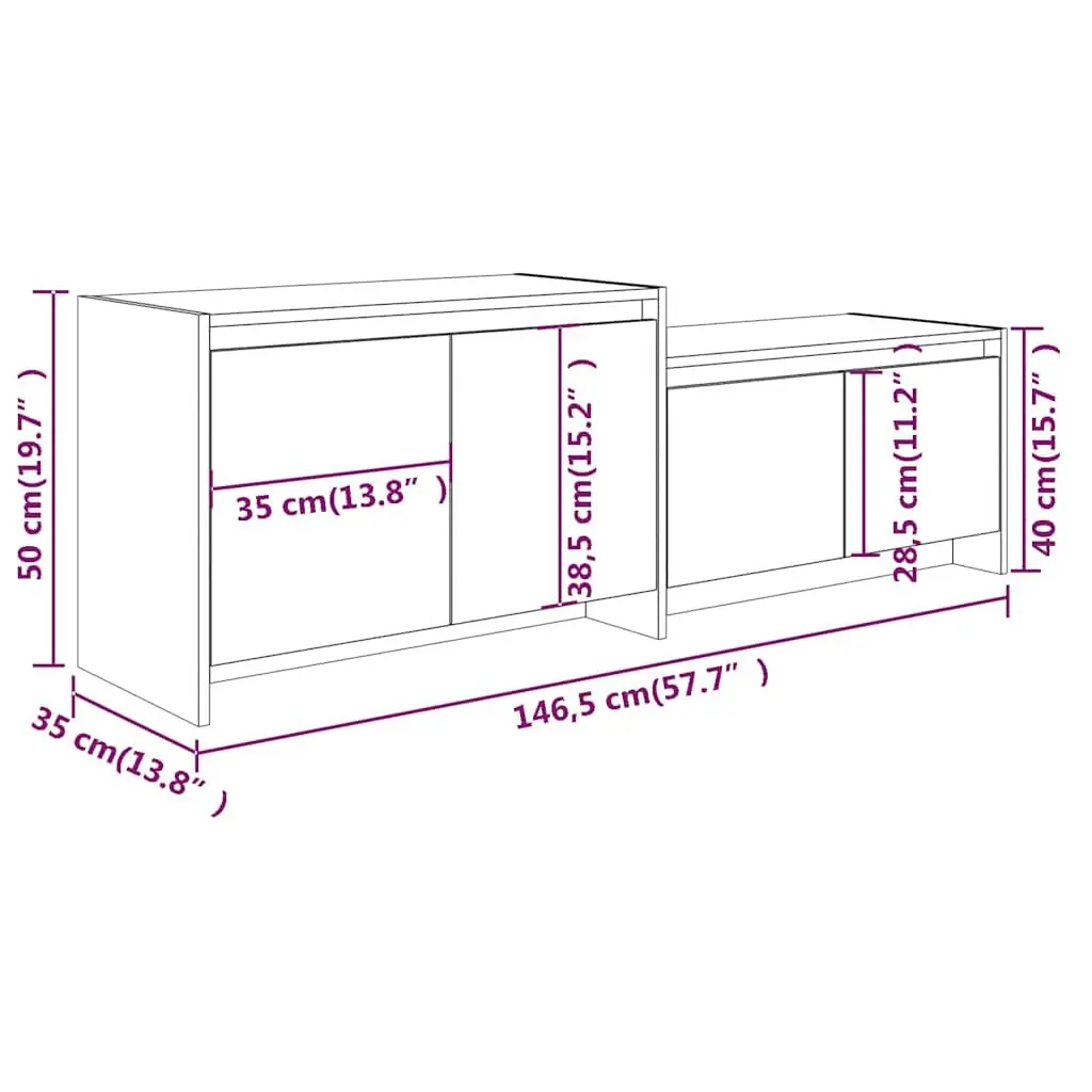TV Cabinet Engineered Wood 146.5 x 35 x 50 cm Concrete Grey 4 Door Lowboard Living Room Storage Unit