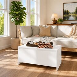 Sturdy White Coffee Table with Storage Drawers