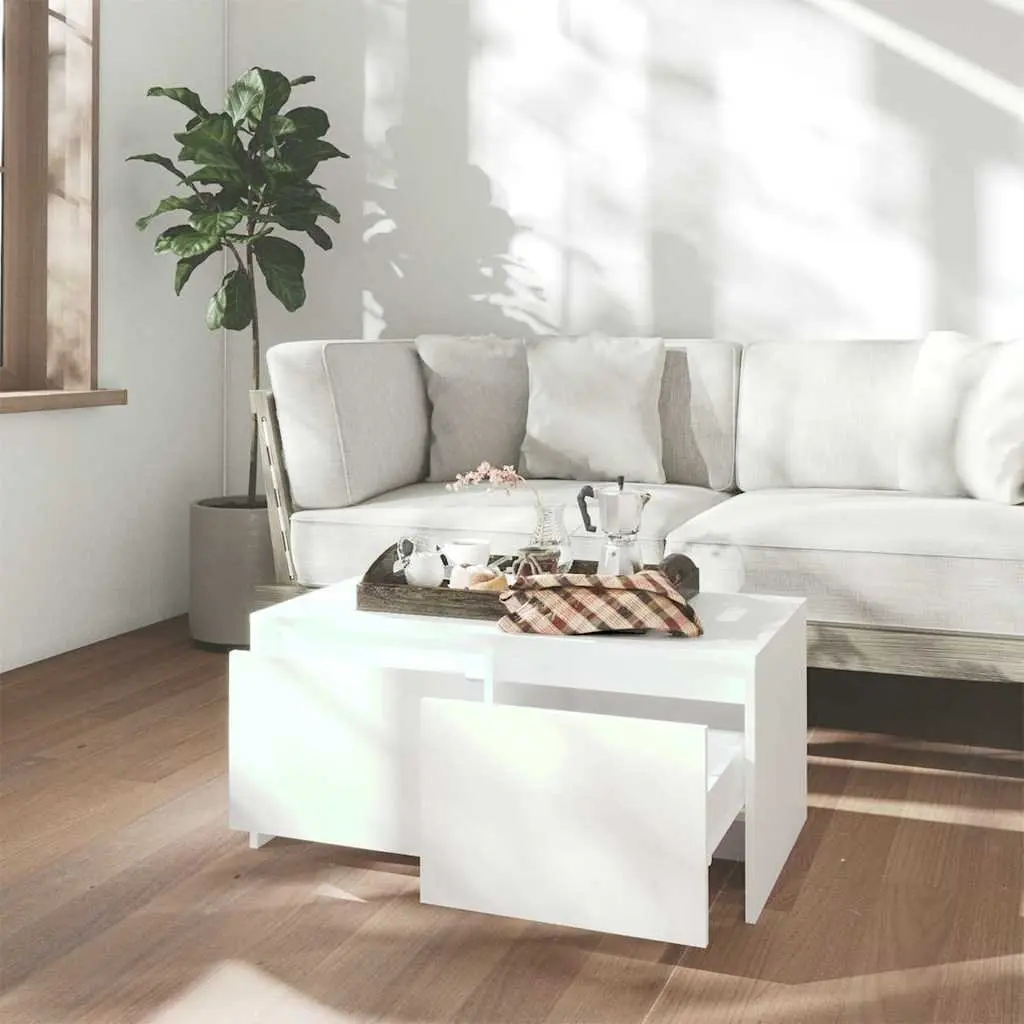 White Coffee Table with Storage Drawers