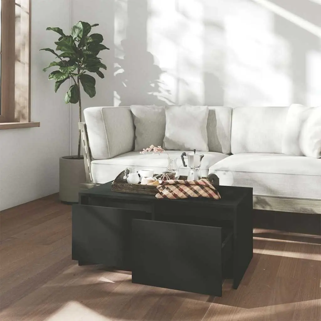 Black Coffee Table with Storage Drawers Modern Living Room Accent Furniture