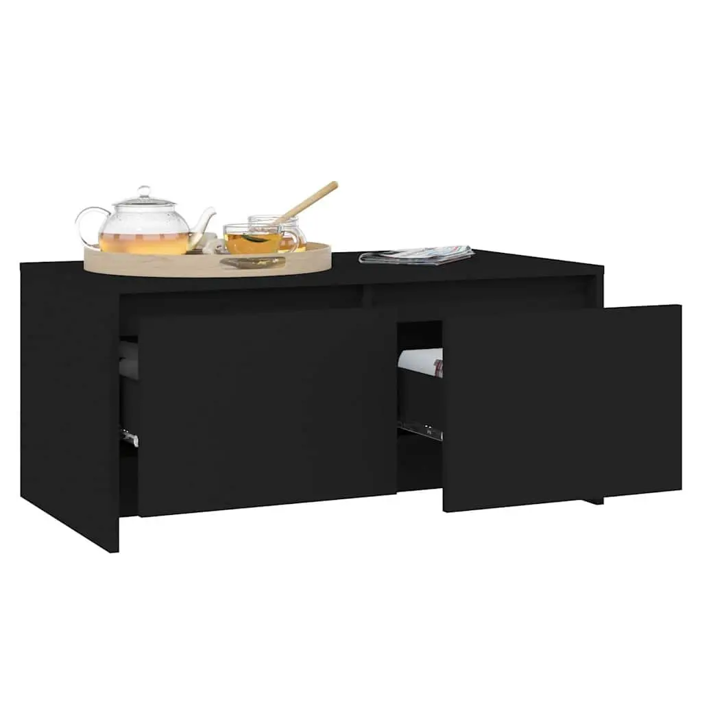 Black Coffee Table with Storage Drawers Modern Living Room Accent Furniture