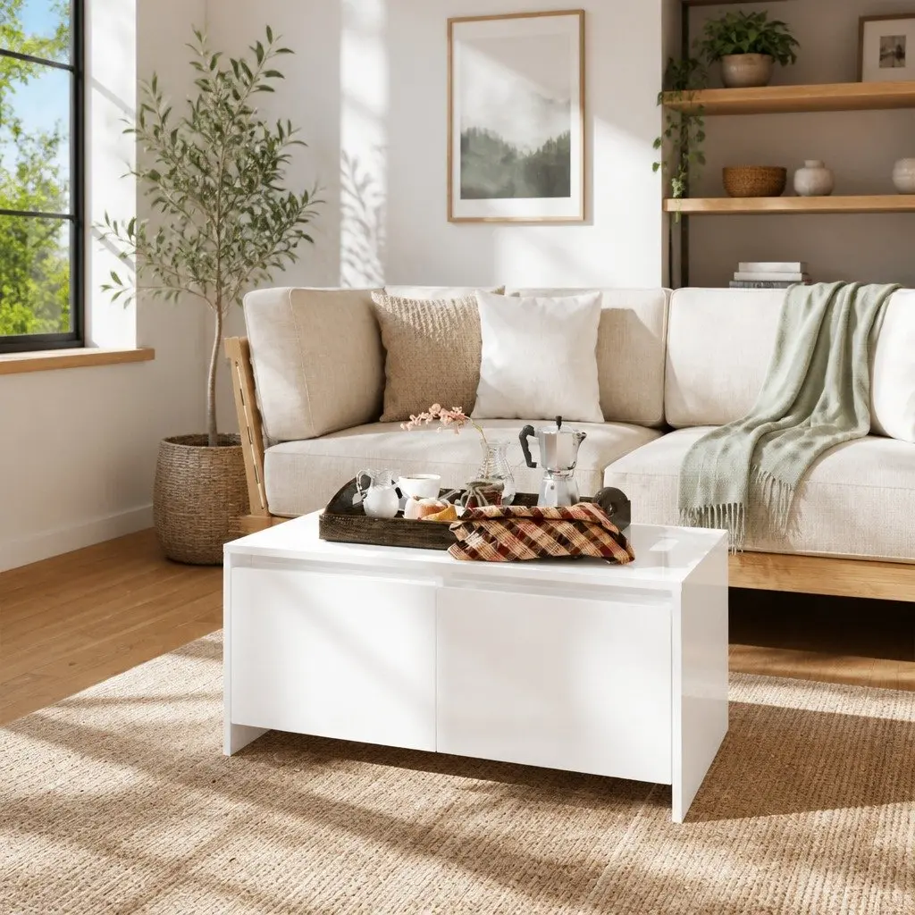 High Gloss White Coffee Table with 2 Drawers