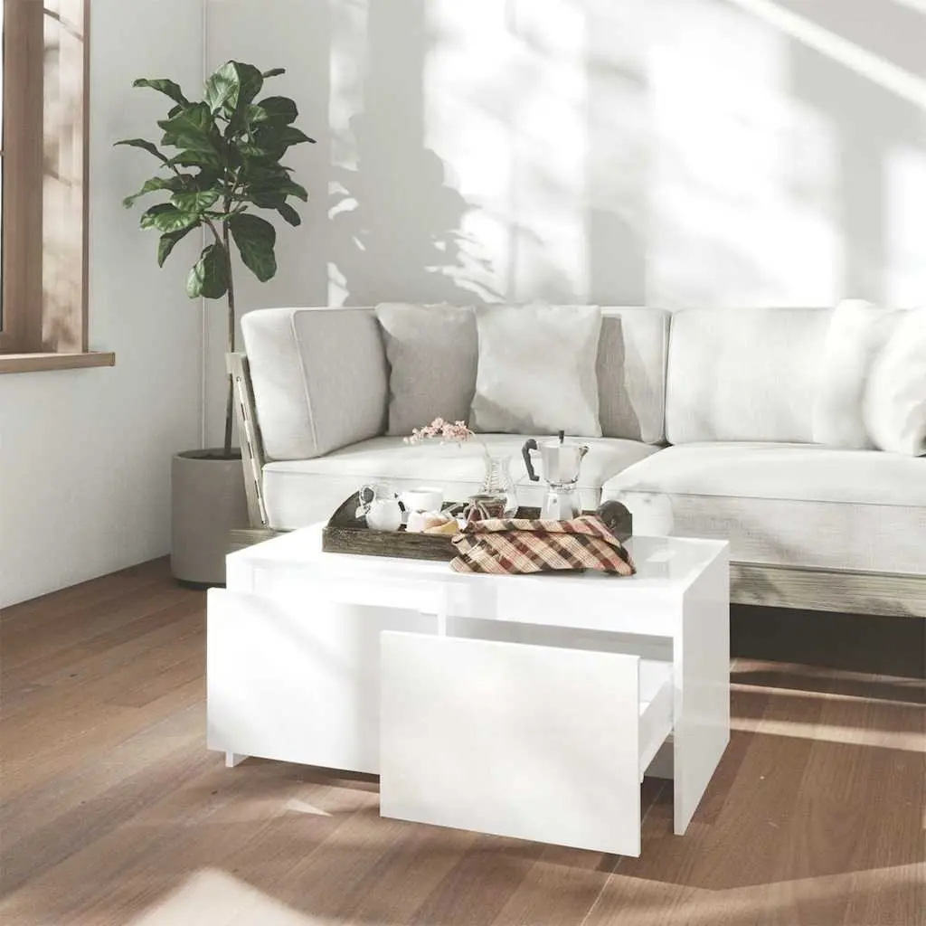 High Gloss White Coffee Table with 2 Drawers