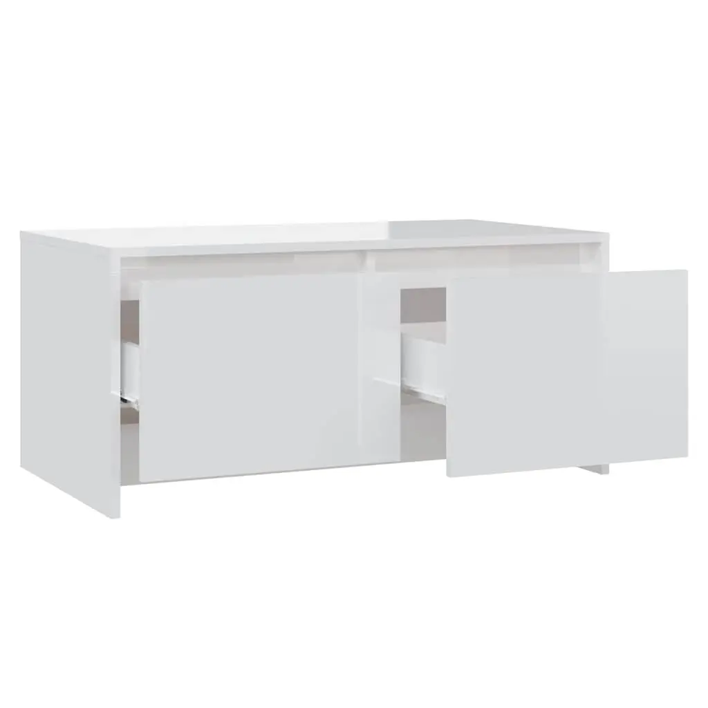 High Gloss White Coffee Table with 2 Drawers