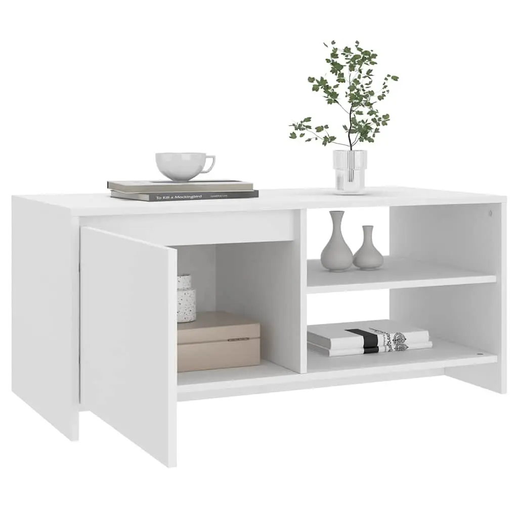 Coffee Table White Modern Design Living Room Storage Compartment Shelves