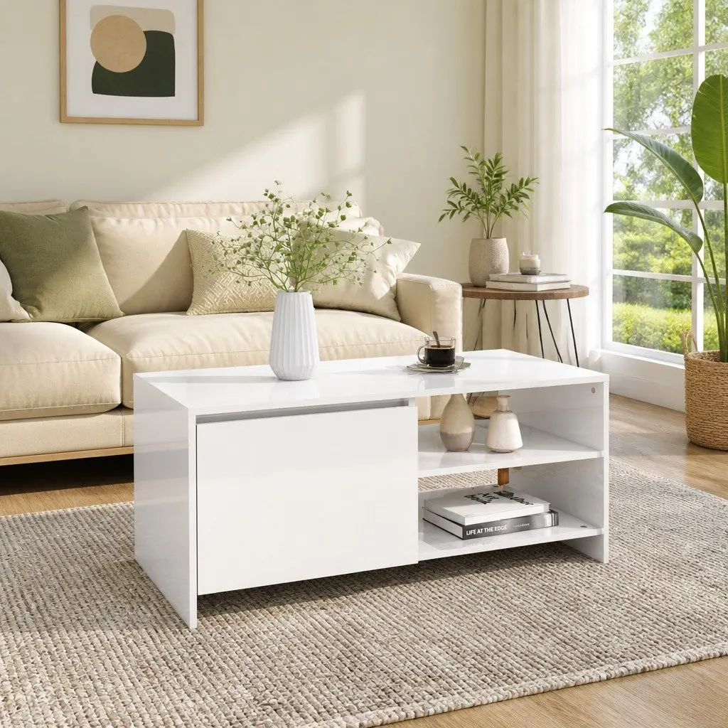 White Coffee Table with Storage Compartment