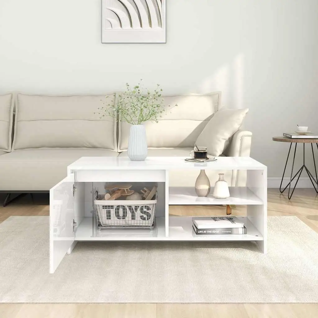 White Coffee Table with Storage Compartment