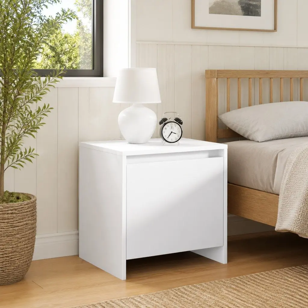 Bedside Cabinet Engineered Wood 45cm White Nightstand Storage