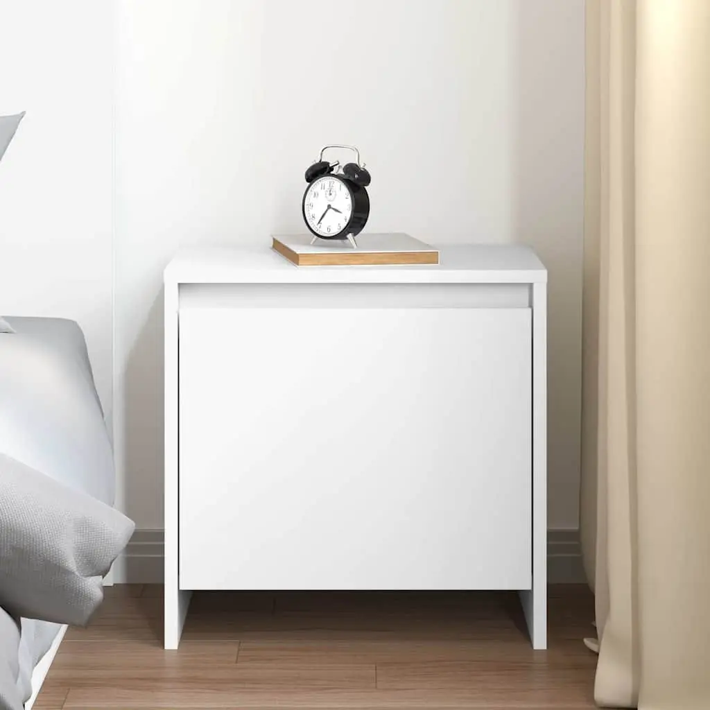 Bedside Cabinet Engineered Wood 45cm White Nightstand Storage
