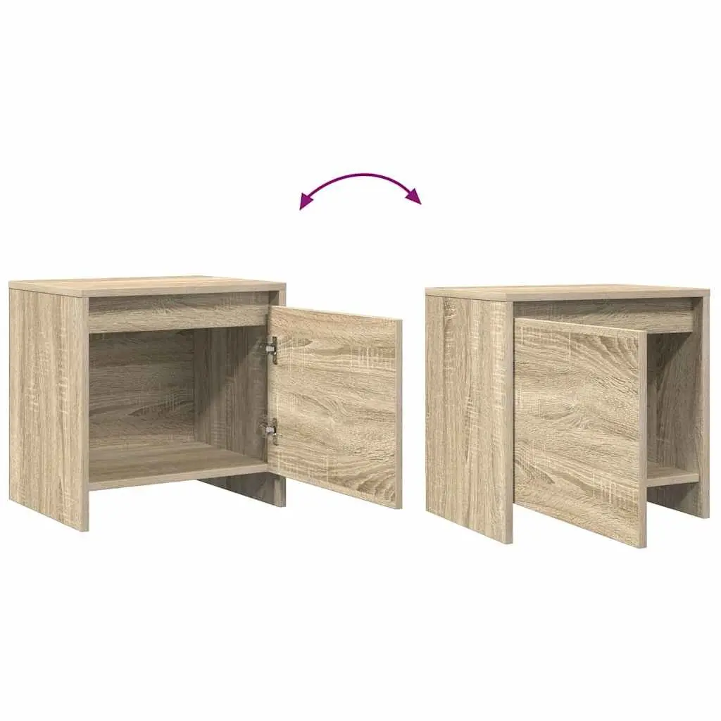Bedside Cabinet Engineered Wood Storage Nightstand Table with Door Beige