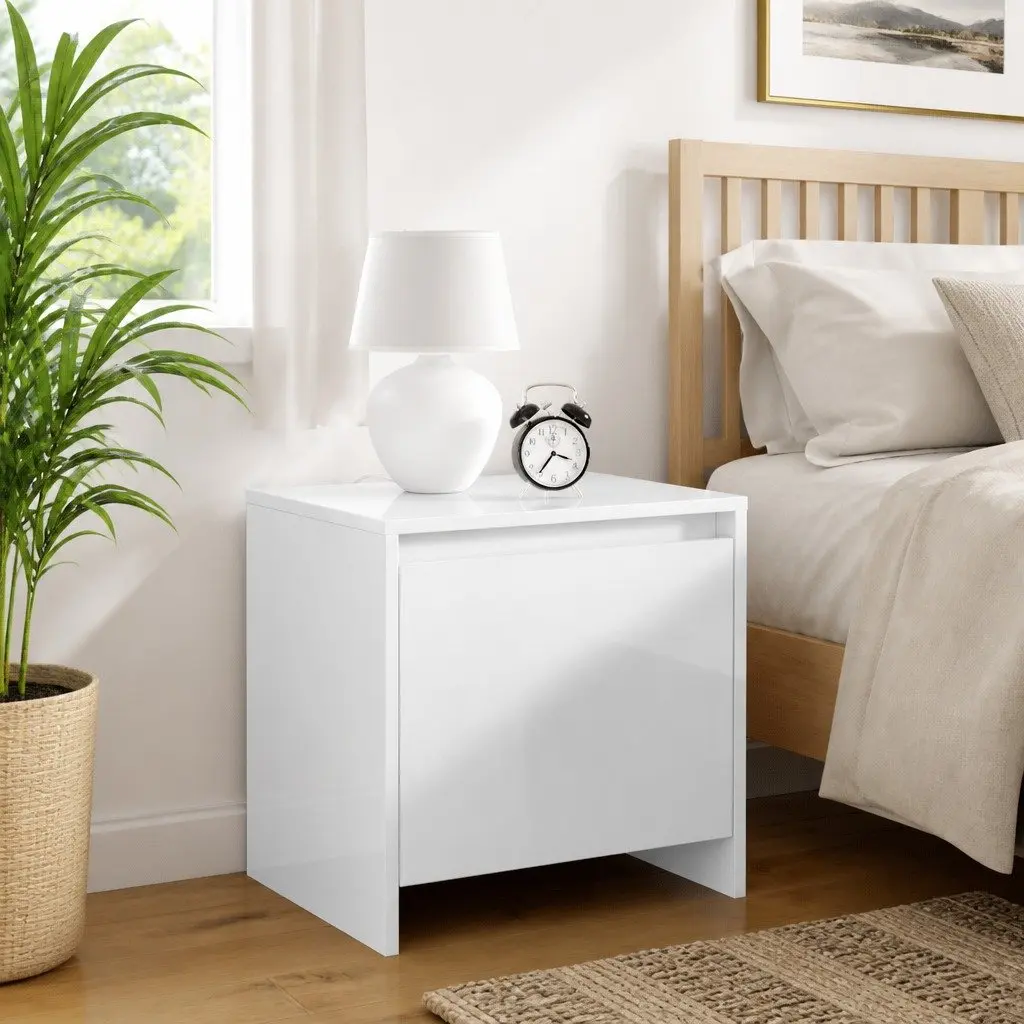 Bedside Cabinet Engineered Wood High Gloss White 45x34x44.5 cm 2 Piece