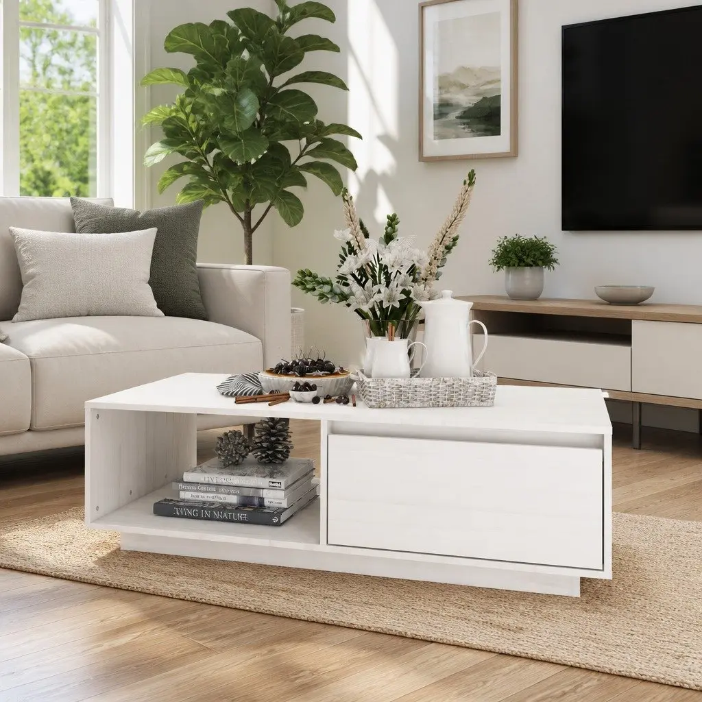 White Coffee Table Made of Solid Pinewood