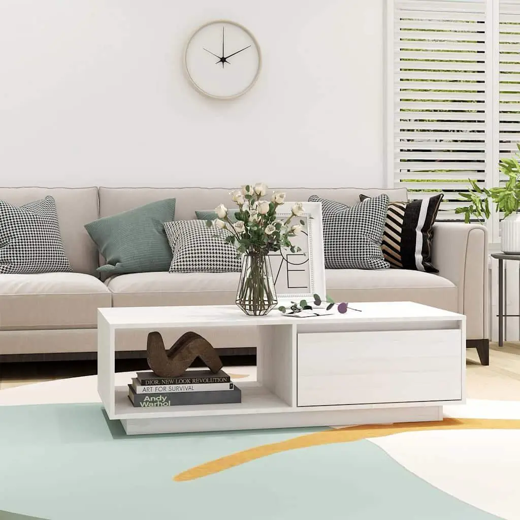 White Coffee Table Made of Solid Pinewood