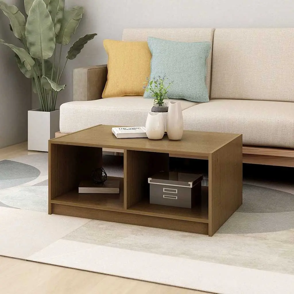 Brown Modern Solid Pinewood Coffee Table for Living Rooms